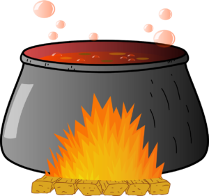 vector diagram of soup pot on fire